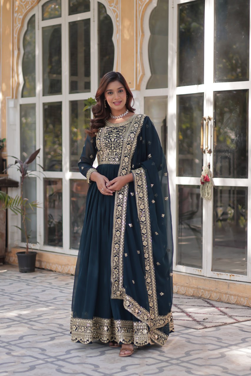 Women's Luxurious Plum Velvet Anarkali Gown with Heavy Gold Zari & Sequin Embroidery – Perfect for Weddings & Grand Festivities - Image 14